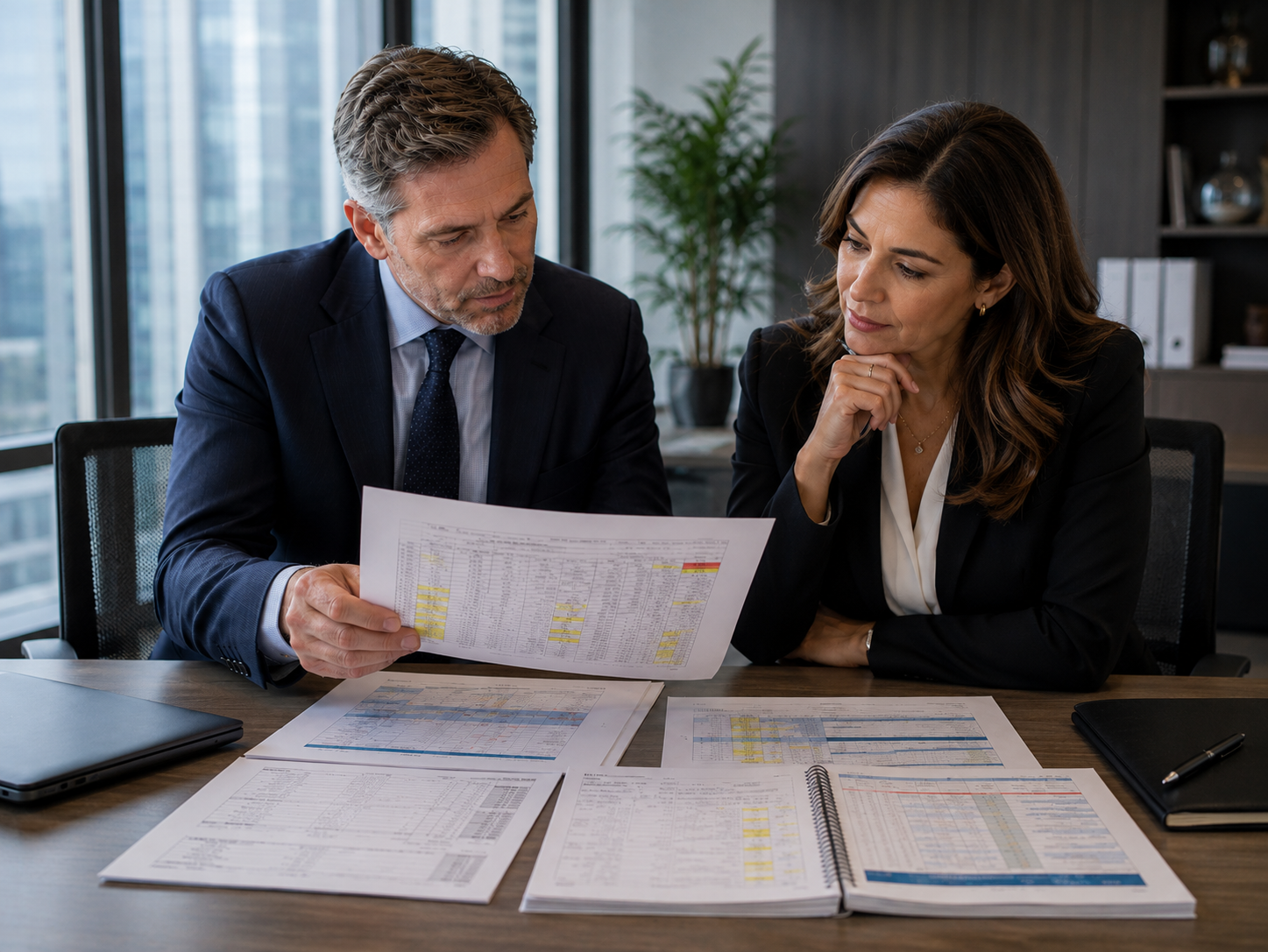 Un Internal Audit Director e una CFO analizzano un catalogo di rischi e controlli ESG in una sala riunioni, verificando lacune e incongruenze che possono compromettere la conformità normativa.
